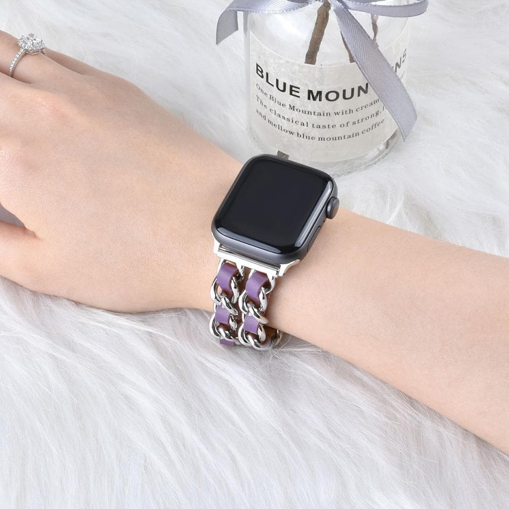 Compatible with Apple, Strap Cuban Link Bracelet IWatch Leather  Metal Strap