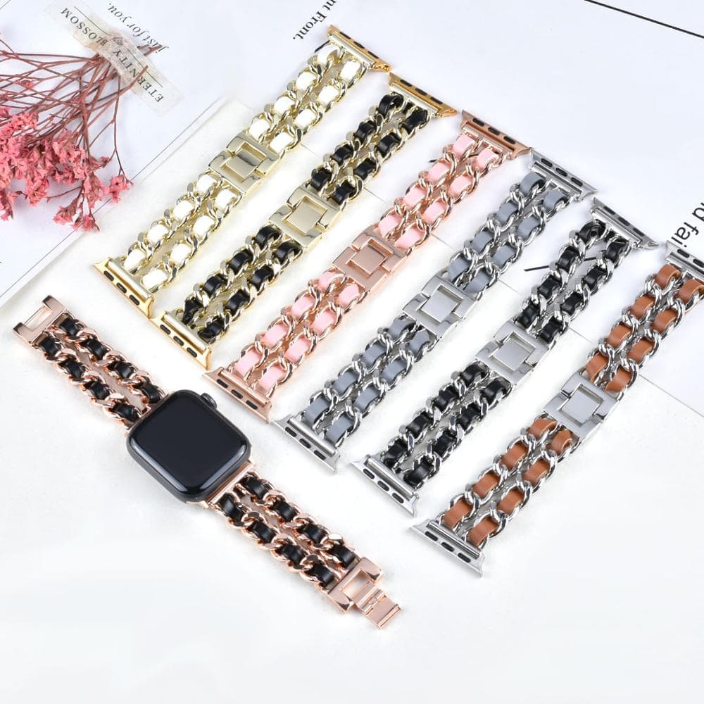 Compatible with Apple, Strap Cuban Link Bracelet IWatch Leather  Metal Strap