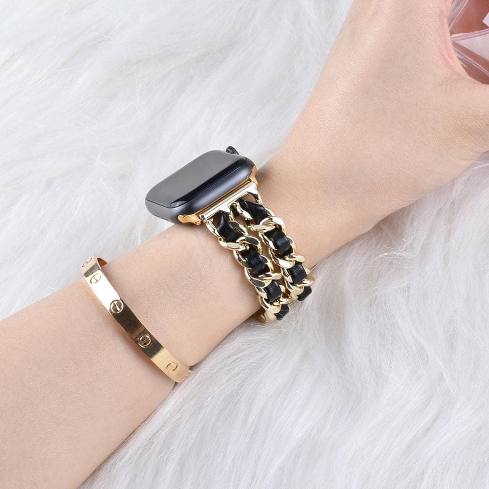 Compatible with Apple, Strap Cuban Link Bracelet IWatch Leather  Metal Strap