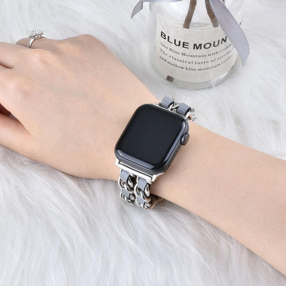 Compatible with Apple, Strap Cuban Link Bracelet IWatch Leather  Metal Strap