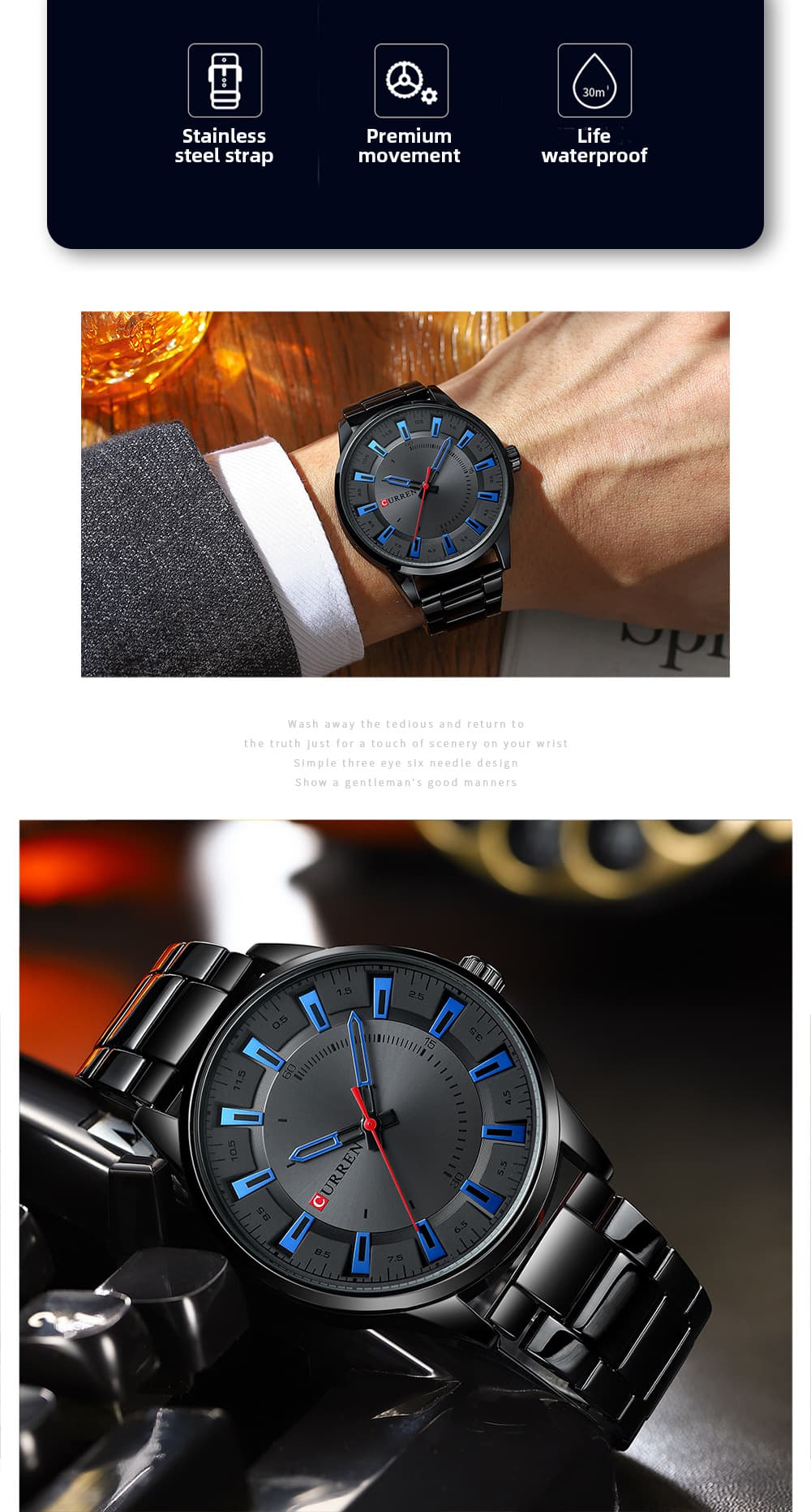 Men's Business Watch Fashion Simple Steel Belt Men's Waterproof Quartz Watch Men's Watch