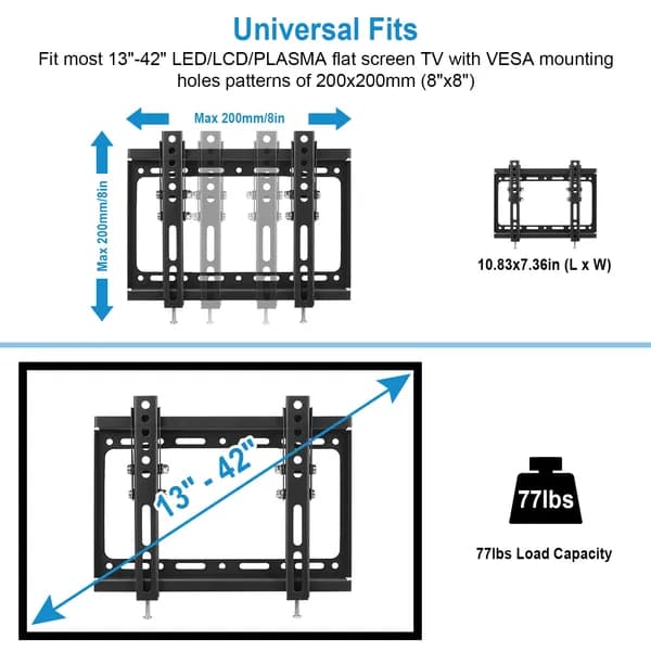 TV Wall Mount Bracket Tilt For 13"-42" LED/LCD/PLASMA Flat TV VESA 200x200mm