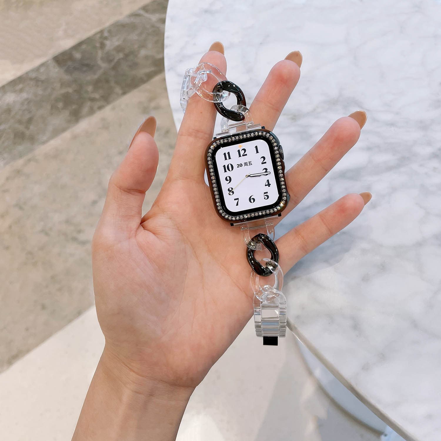 Strap Glacier Transparent Stitching Resin And Metal