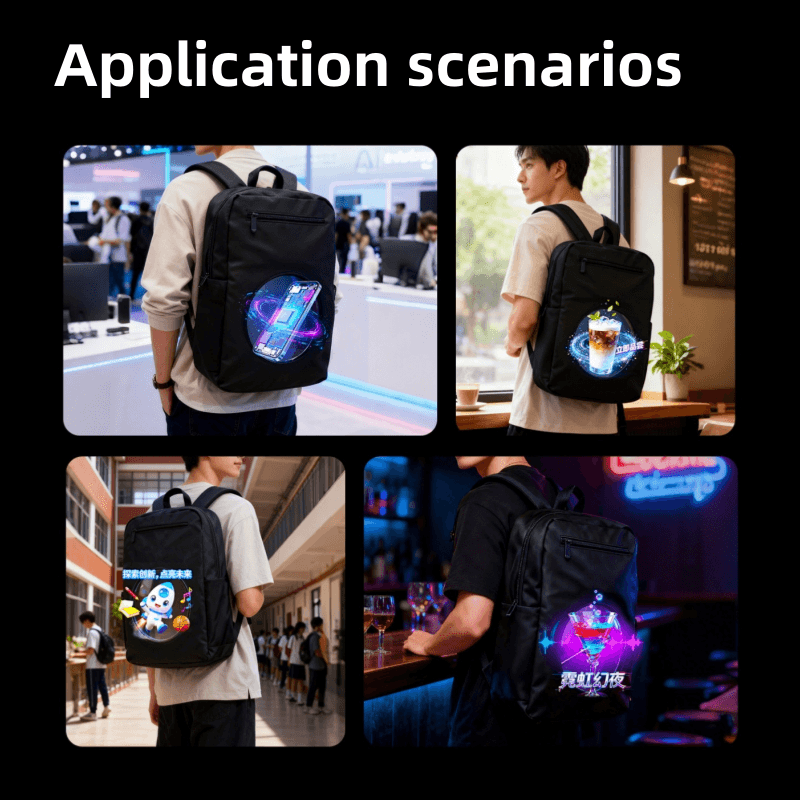 Wiilala Cross-border 3D Holographic Backpack Mobile Outdoor Advertising Display Stereoscopic Projection 3D Holographic Backpack, Supports Content Replacement Via Mobile AppSupports 5V3A Power Bank