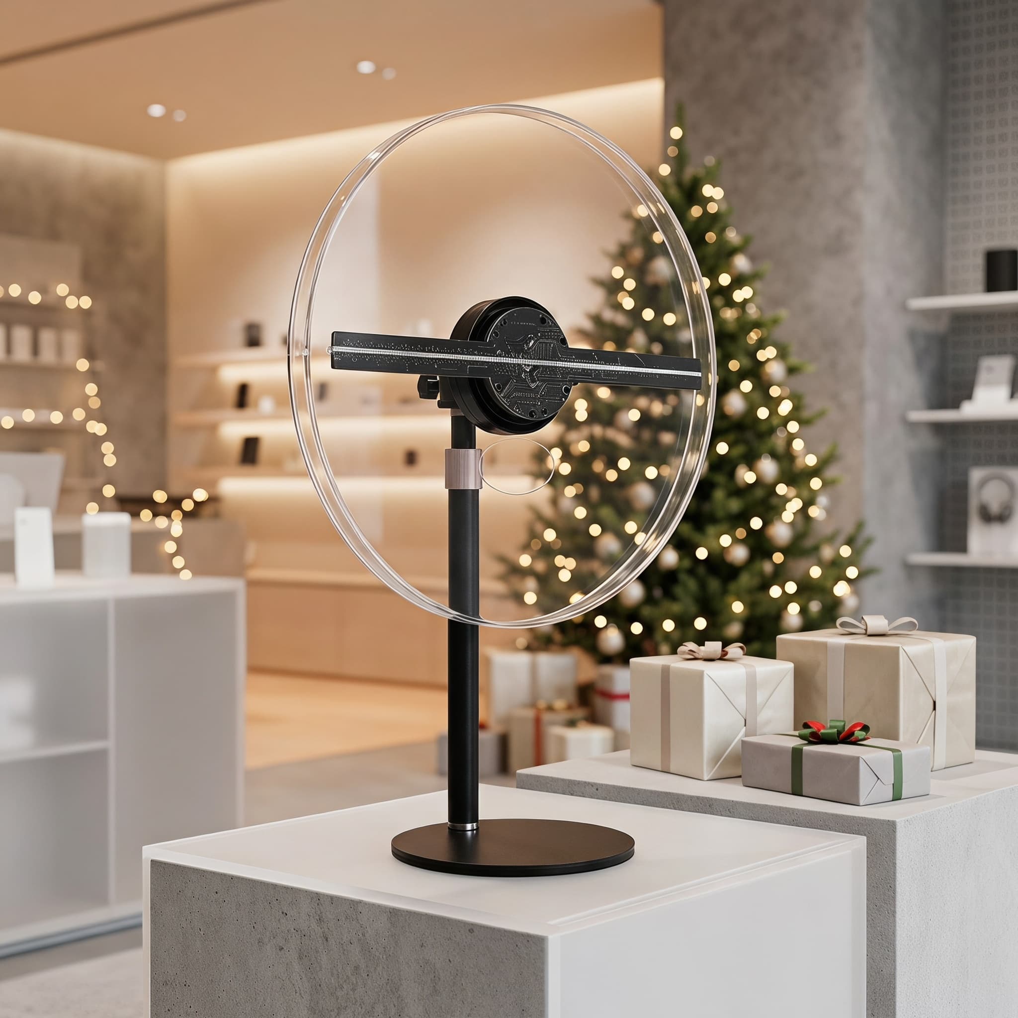 Wiilala Disesktop 3D Hologram Fan 3D Circle App Hologram Advertising Display HD Lights 11.81  WiFi Holographic LED Fan Creative Advertising Design Store Sign