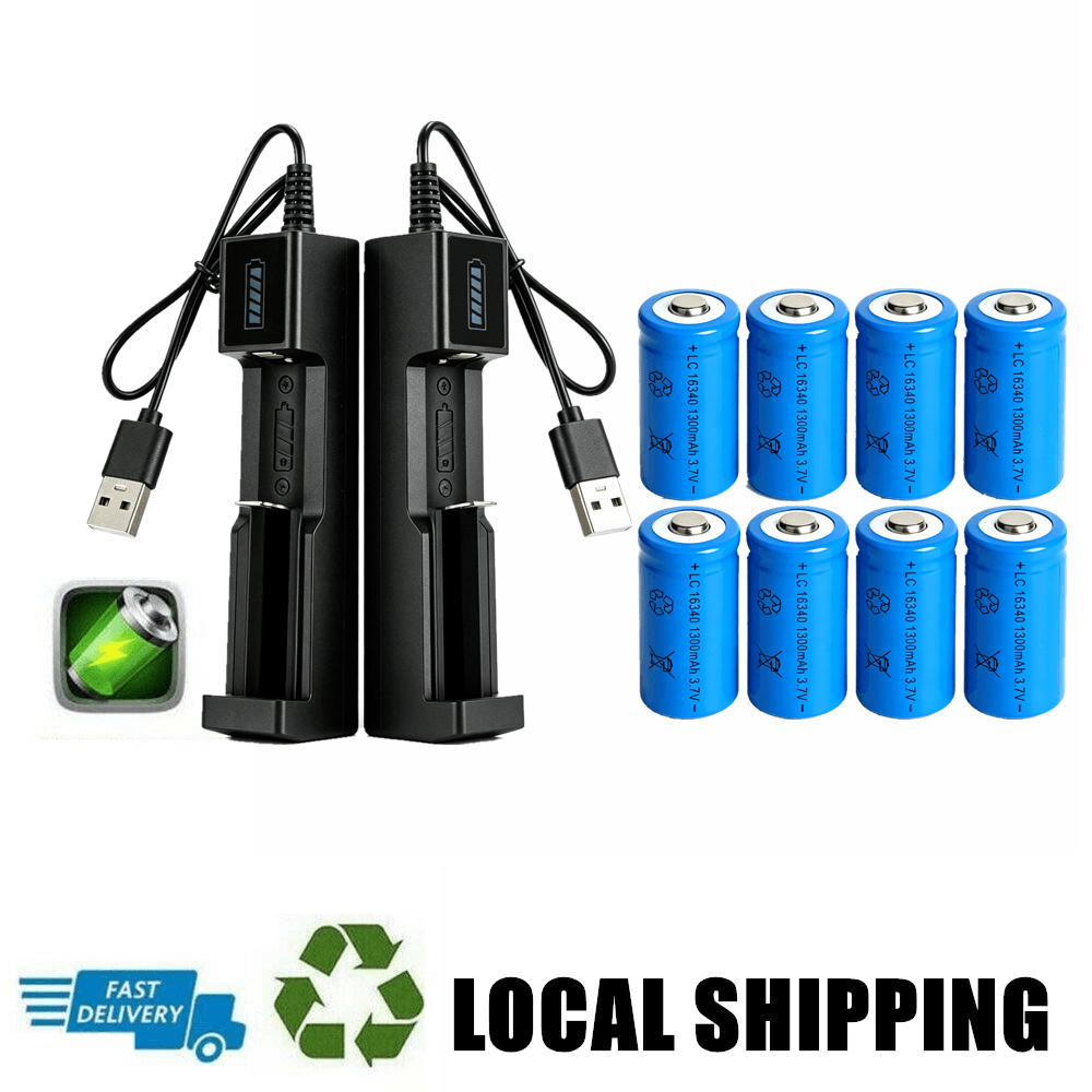 4 Pack 1300 MAh 16340 RCR123A Rechargeable 3.7 V Ion Battery USB Battery Charger