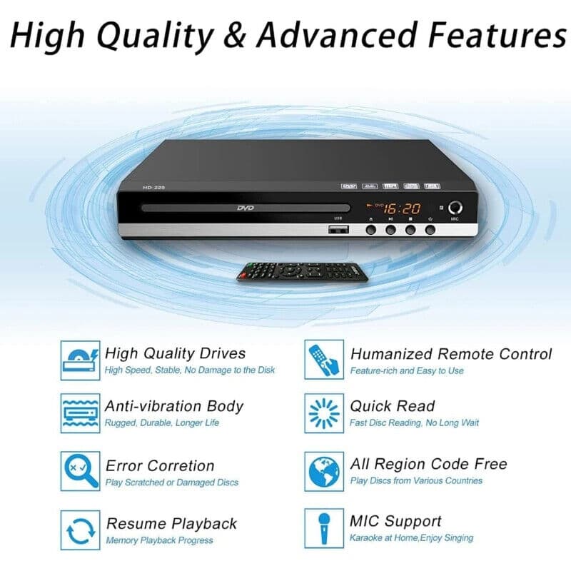 DVD Player Region Free With Remote Control USB Multi Region & HDMIAV Cable UK