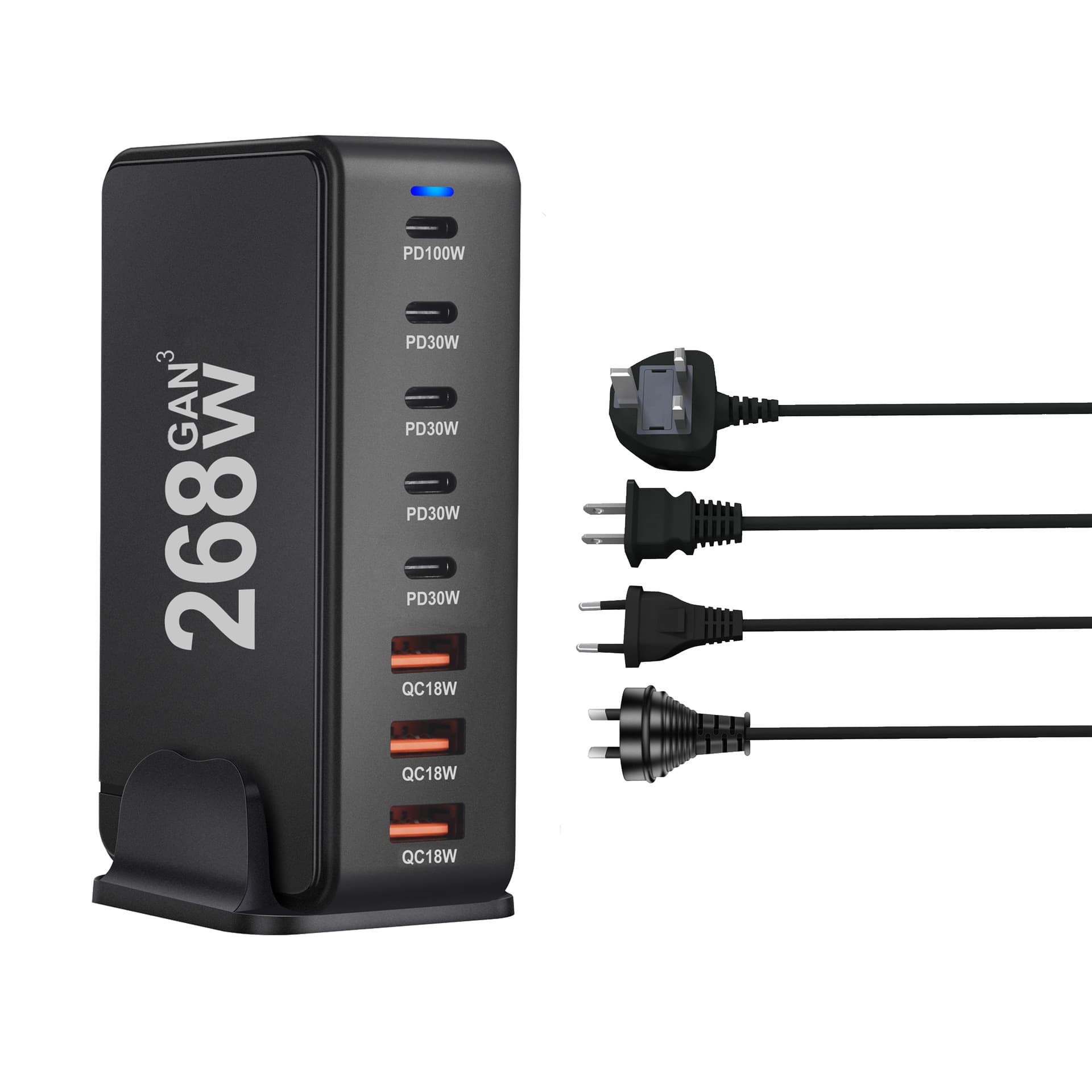 268W Gallium Nitride PD ChargerMulti-functional Desktop 5 C3A New 8-port Adapter